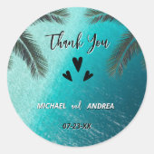美しいオceanブルーのサマー・ビーチ・ウェディング・フェイバー ラウンドシール (正面)