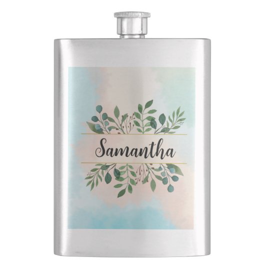 美しいカスタマイズ可能な名前離れ緑の虹 フラスク (正面)