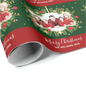 美しいカスタムクリスマスレッドグリーンフォトリース ラッピングペーパー (ロールコーナー)