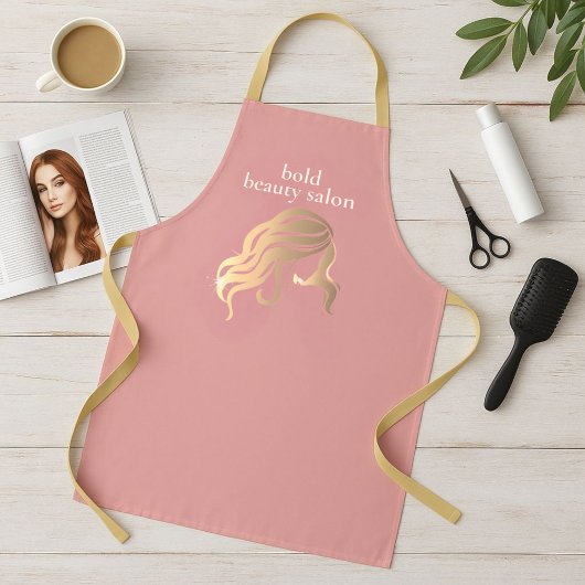 美しいカスタムサロン株式会社ネームピンク&金ゴールドスタッフ エプロン