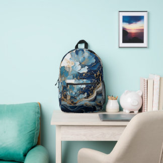 美しいカスタムデザインされたバックパックブルーと金ゴールド プリントバックパック