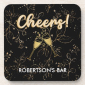 美しいカスタムバー名金ゴールドと黒 コースター (正面)