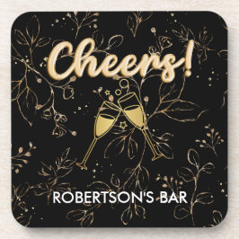 美しいカスタムバー名金ゴールドと黒 コースター