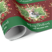 美しいカスタムペットのクリスマスレッドグリーンフォトドッグ ラッピングペーパー (ロールコーナー)