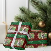 美しいカスタムペットのクリスマスレッドグリーンフォトドッグ ラッピングペーパー