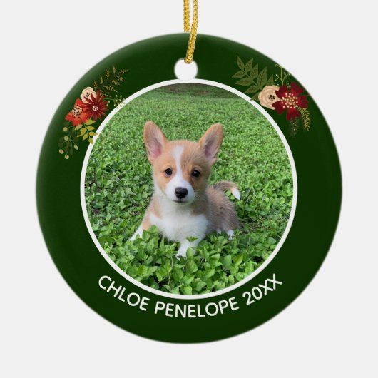 美しいカスタムペット写真記念クリスマス セラミックオーナメント (正面)