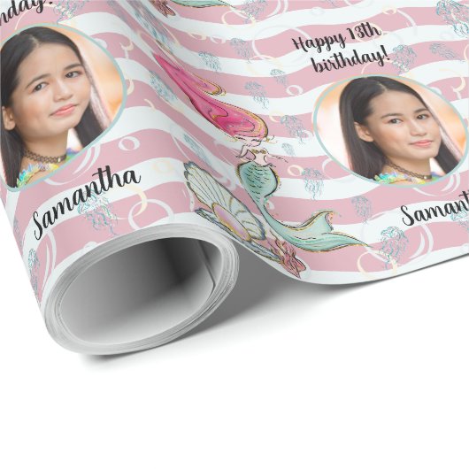 美しいカスタム文字写真の人魚の海の下 ラッピングペーパー (ロールコーナー)