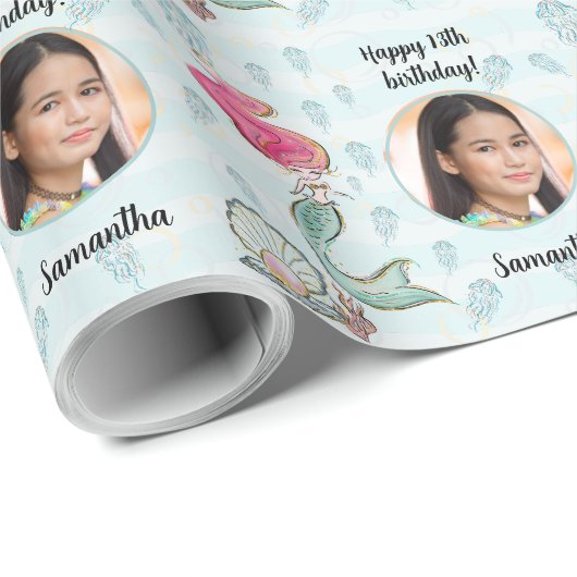美しいカスタム文字写真の人魚の海の下 ラッピングペーパー (ロールコーナー)