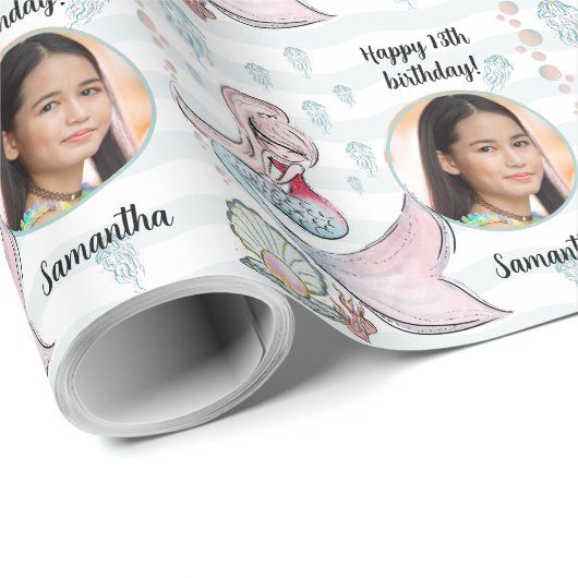 美しいカスタム文字写真の人魚の海の下 ラッピングペーパー (ロールコーナー)