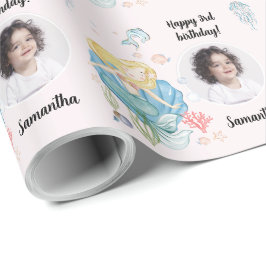 美しいカスタム文字写真の人魚の海の下 ラッピングペーパー