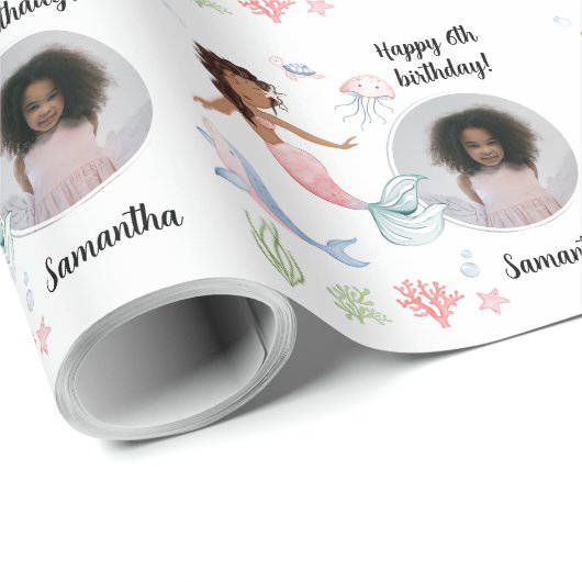 美しいカスタム文字写真の人魚の海の下 ラッピングペーパー (ロールコーナー)