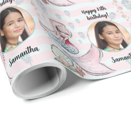 美しいカスタム文字写真の人魚の海の下 ラッピングペーパー