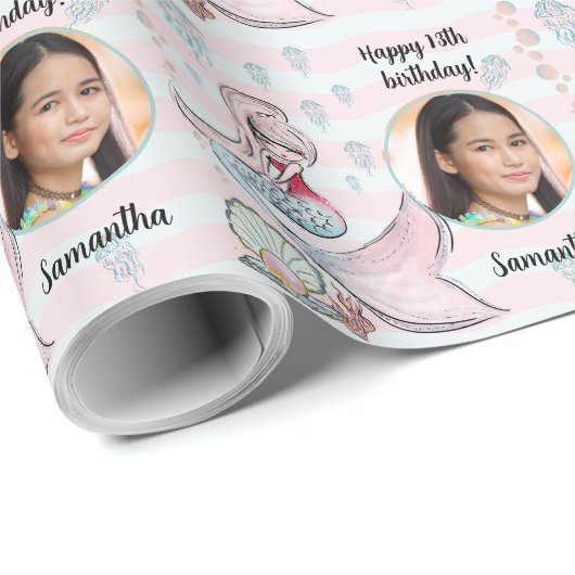 美しいカスタム文字写真の人魚の海の下 ラッピングペーパー (ロールコーナー)