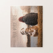 美しいカスタム犬と湖を見る飼い主 ジグソーパズル (縦)