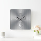 美しいカッコいいオーナメントクロスシルバーグレー効果 スクエア壁時計 (ホーム)