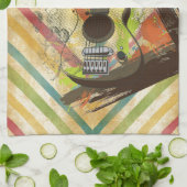 美しいカッコいいヴィンテージギターの音符 キッチンタオル (折り畳み)