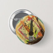 美しいカッコいいヴィンテージギターの音符 缶バッジ (正面&裏面)