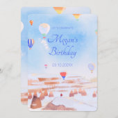 美しいカッパドキア熱気球の誕生日 招待状 (正面/裏面)