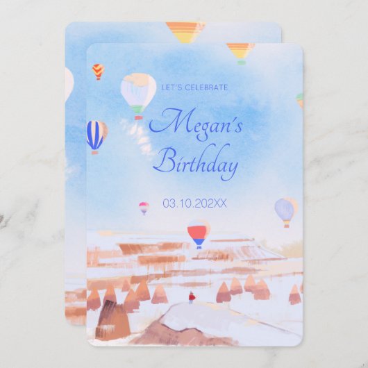 美しいカッパドキア熱気球の誕生日 招待状 (正面/裏面)