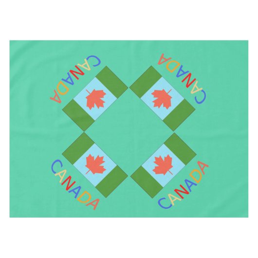 美しいカナダアートスタイルカエデの葉旗の緑 テーブルクロス (正面(横))