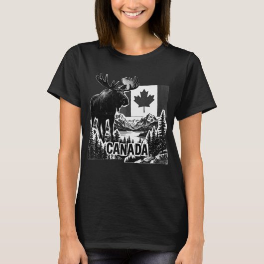 美しいカナダ カナダの旗 カナディアンモース Tシャツ (正面)