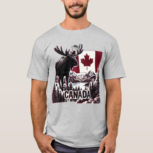 美しいカナダ カナダの旗 カナディアンモース Tシャツ (正面)