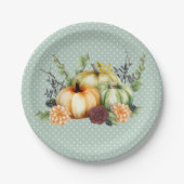 美しいカボチャ秋感謝祭の水色 ペーパープレート (正面)