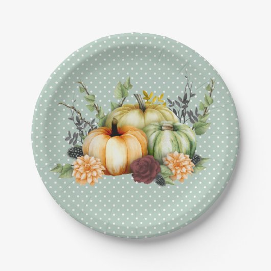 美しいカボチャ秋感謝祭の水色 ペーパープレート (正面)