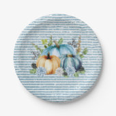 美しいカボチャ青感謝祭の水色 ペーパープレート (正面)