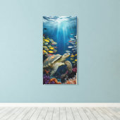 美しいカメ、魚、海の植物のキャンバスプリント キャンバスプリント (インサイチュ (ウッドフロア))
