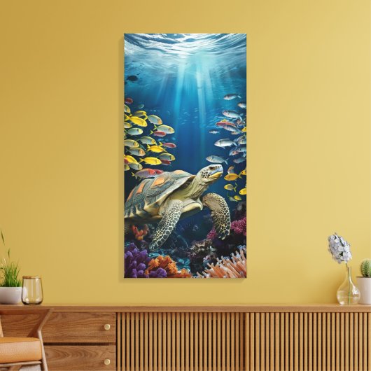美しいカメ、魚、海の植物のキャンバスプリント キャンバスプリント (インサイチュ (リビング))