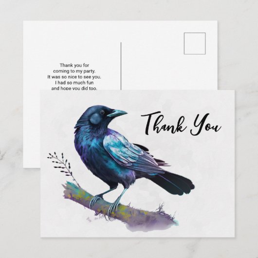 美しいカラスが木の枝に止まって感謝 ポストカード (正面/裏面)