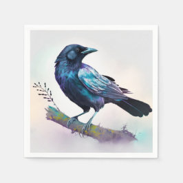 美しいカラスを木の枝に スタンダードカクテルナプキン