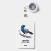 美しいカラスを木の枝に バッジ (正面（伸縮クリップ）)