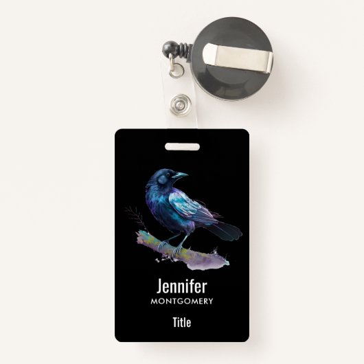 美しいカラスを木の枝に バッジ (裏面リトラクタブル付き)