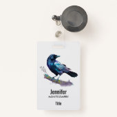 美しいカラスを木の枝に バッジ (正面リトラクタブル付き)