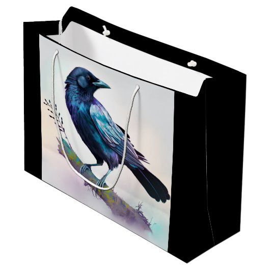 美しいカラスを木の枝に ラージペーパーバッグ (正面アングル)