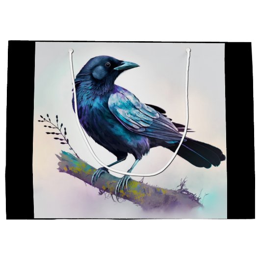 美しいカラスを木の枝に ラージペーパーバッグ (裏面)