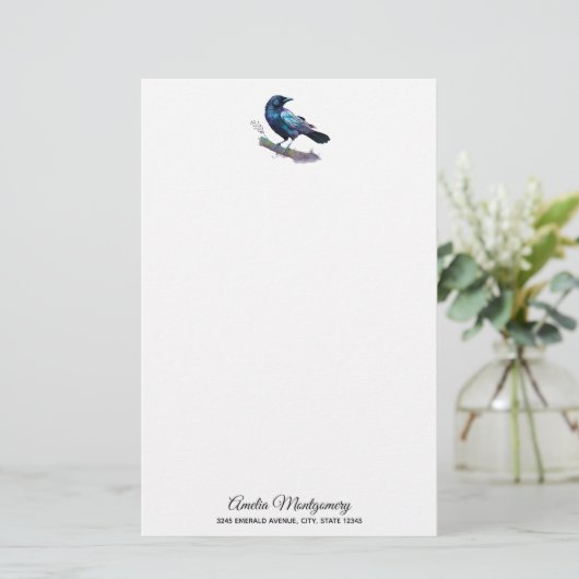 美しいカラスを木の枝に 便箋 (スタンド正面)