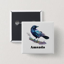 美しいカラスを木の枝に 缶バッジ