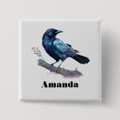 美しいカラスを木の枝に 缶バッジ (正面)