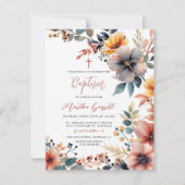 美しいカラフルな花の女の子の洗礼 招待状 (正面)