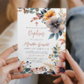 美しいカラフルな花の女の子の洗礼 招待状