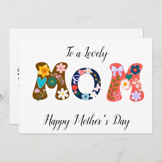 美しいカラフルな花のMOM母の日カード シーズンカード (正面/裏面)