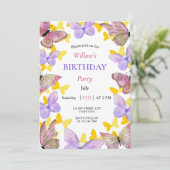 美しいカラフルな蝶の誕生日パーティー 招待状 (スタンド正面)