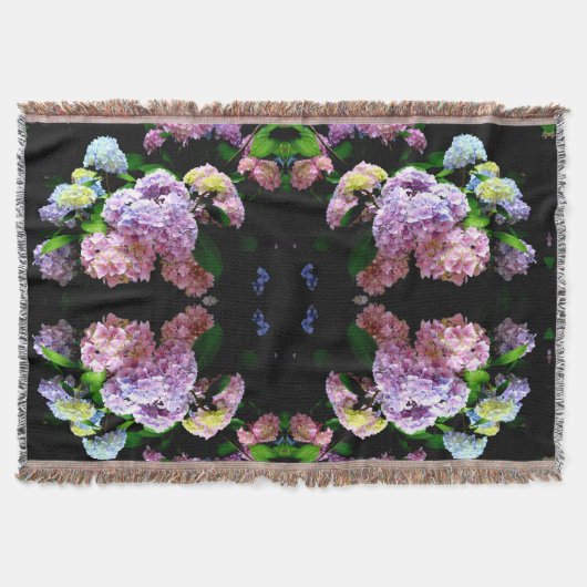 美しいカラフルアジサイのピンク紫の青 スローブランケット (正面)