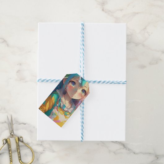 美しいカラフルアニメガール ギフトタグ (より糸付き)