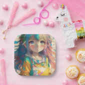 美しいカラフルアニメガール ペーパープレート (パーティー)