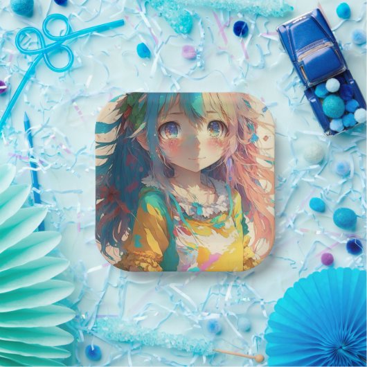 美しいカラフルアニメガール ペーパープレート (パーティー)