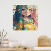 美しいカラフルアニメガール ポスター (キッチン)